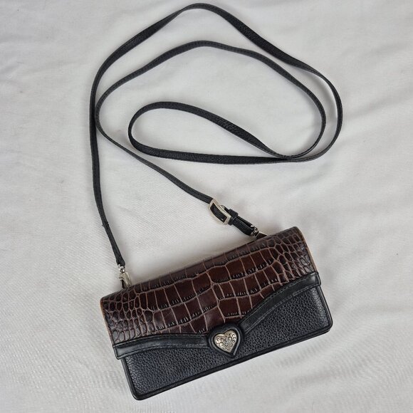 Brighton Bella Luna Crossbody Clutch Wallet Two Tone Black & Brown - Picture 1 of 16